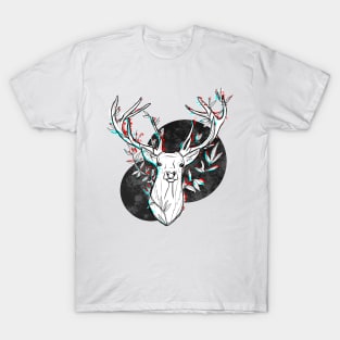 Fading Away - Glitching Abstract Deer Illustration in Black and White T-Shirt